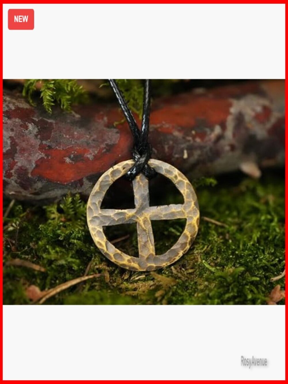 Handmade Brass Solar Cross Pendant Necklace Adjustable String - Picture 3 of 7